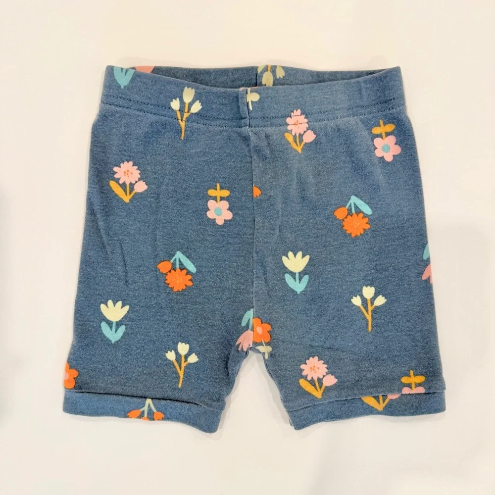 Old Navy Blue Teal Floral Toddler Girls Short Sleeve and Shorts Pajama Set - 3T